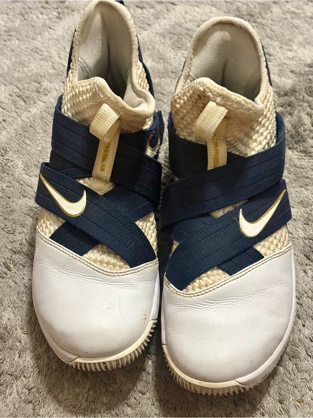 LeBron soldier 12, Nike Navy, White and Cream Slip-On Crisscross sneakers